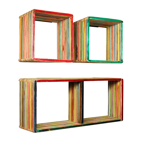 Wall Shelf Set 3 Pcs Multicolour Solid Reclaimed Teak