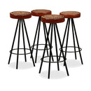 Bar Stools 4 Pcs Genuine Leather And Canvas