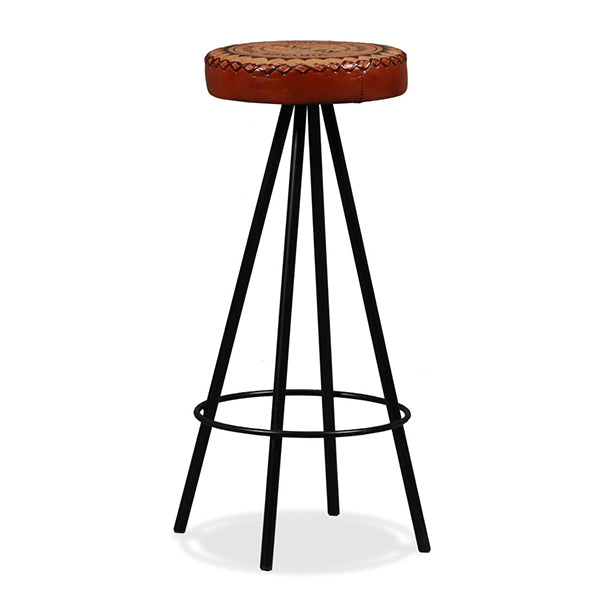 Bar Stools 4 Pcs Genuine Leather And Canvas
