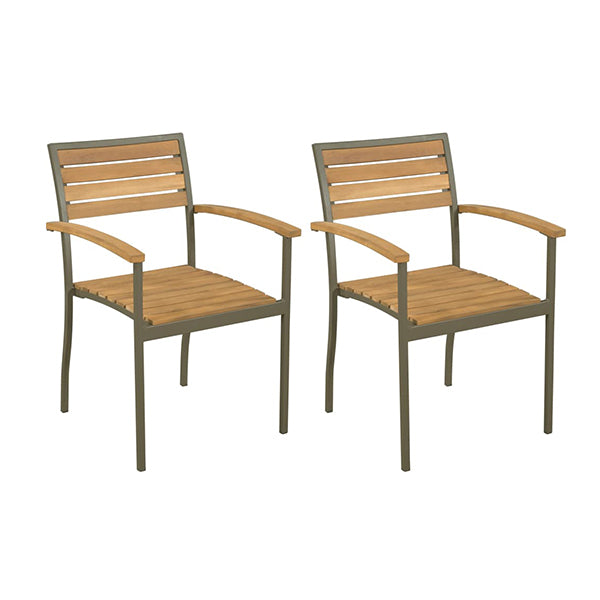 Stackable Outdoor Chairs 2 Pcs Solid Acacia Wood And Steel