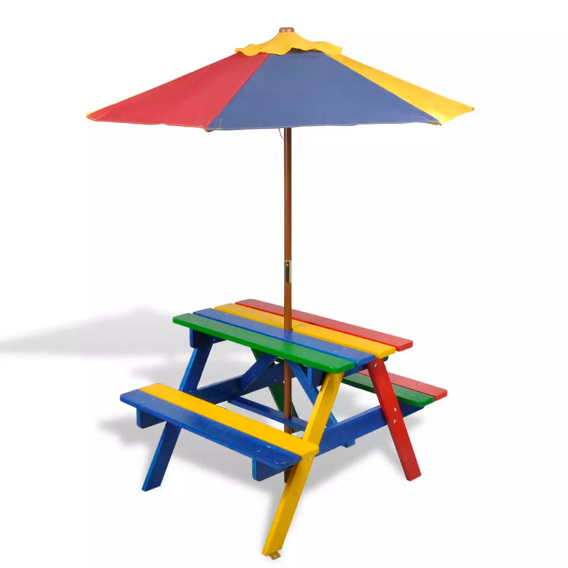 Kids Picnic Table & Benches With Parasol In Four Colours