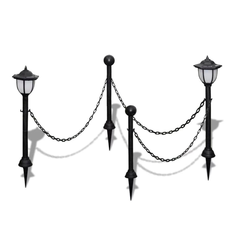 Chain Fence With Solar Lights Two LED Lamps Two Poles