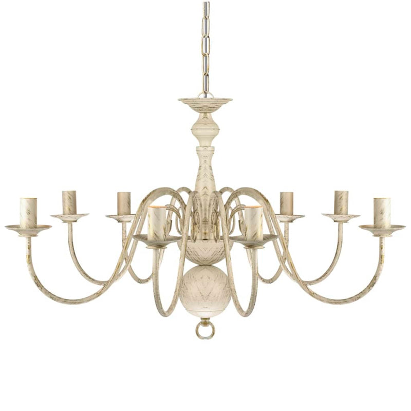 Antique White Metal Chandelier 8 x E14 Bulbs