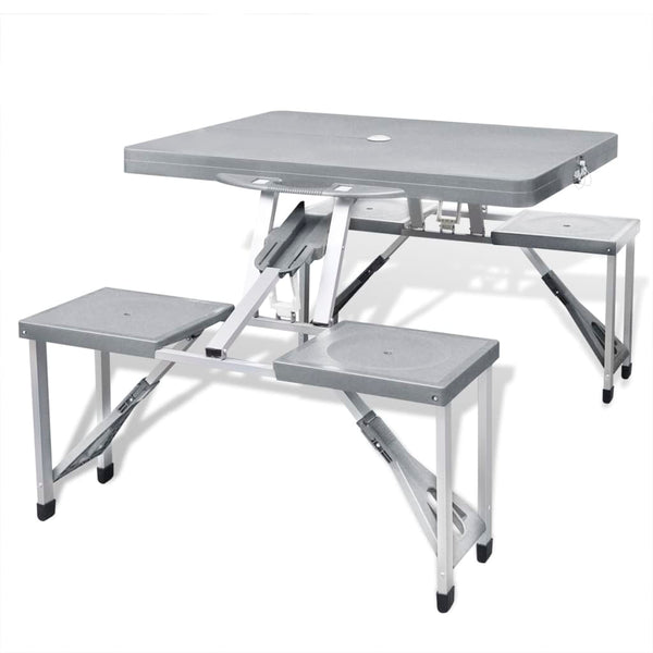Foldable Camping Table Set With 4 Stools Aluminum Light Grey