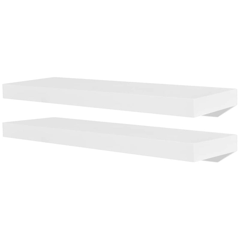 2 White MDF Floating Wall Display Shelves 60 x 20 x 3.8 Cm