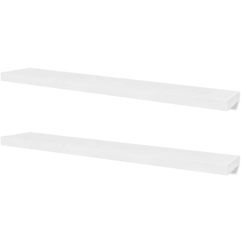 2 White MDF Floating Wall Display Shelves 120 x 20 x 3.8 Cm