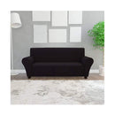 3-Seater Stretch Couch Slipcover Polyester Jersey Black