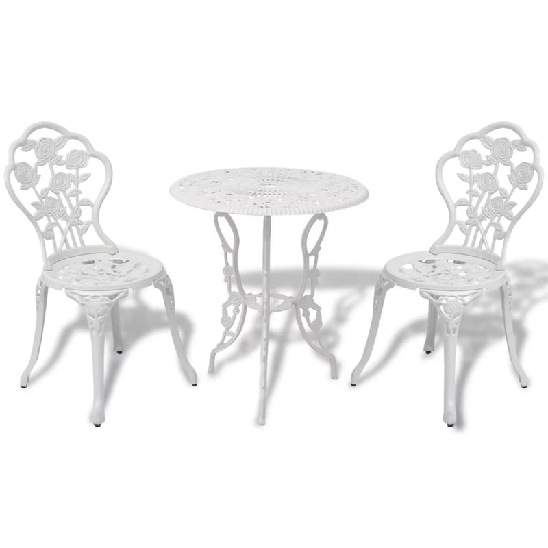 Bistro Set 3 Pieces White Cast Aluminum