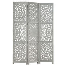 Hand carved 3 Panel Room Divider Grey 120x165 cm Solid Mango Wood