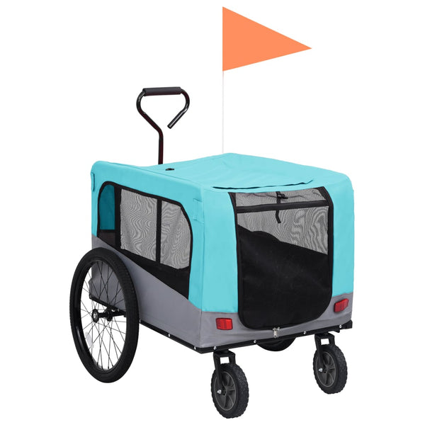 2 in 1 Pet Bike Trailer and Jogging Stroller Blue and Grey