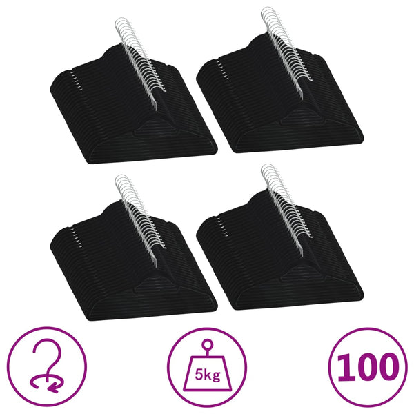 100 pcs Clothes Hanger Set Anti slip Black Velvet