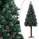 Slim Christmas Tree with Real Wood and White Snow Green 180 cm