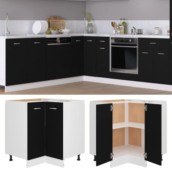 Corner Bottom Cabinet Black 755 x 755 x 805 mm Engineered Wood