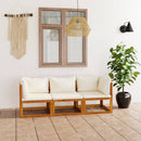 3 Seater Garden Sofa with Cushion Cream Solid Acacia Wood