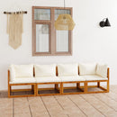 4 Seater Garden Sofa with Cushion Cream Solid Acacia Wood
