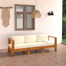 3 Seater Garden Sofa with Cream White Cushions Solid Acacia Wood