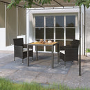3 Piece Garden Dining Set Poly Rattan and Solid Acacia Wood Black