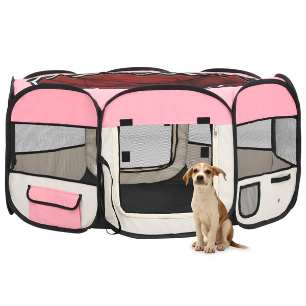 Foldable Dog Playpen with Carrying Bag Pink 145x145x61 cm