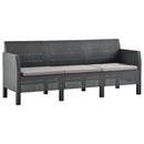 3 Seater Garden Sofa with Cushions Anthracite PP Rattan
