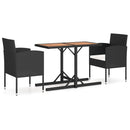 3 Piece Garden Dining Set Solid Acacia Wood and Poly Rattan Black