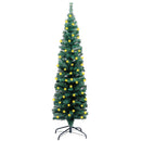 Slim Artificial Christmas Tree with LEDs and Stand Green 150cm PVC