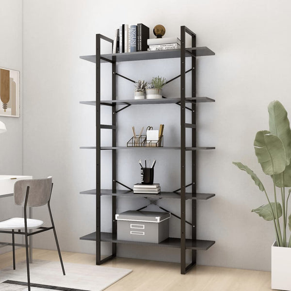 5 Tier Book Cabinet Grey 100x30x175 cm Engineered Wood