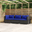3 Seater Sofa with Cushions Grey Poly Rattan