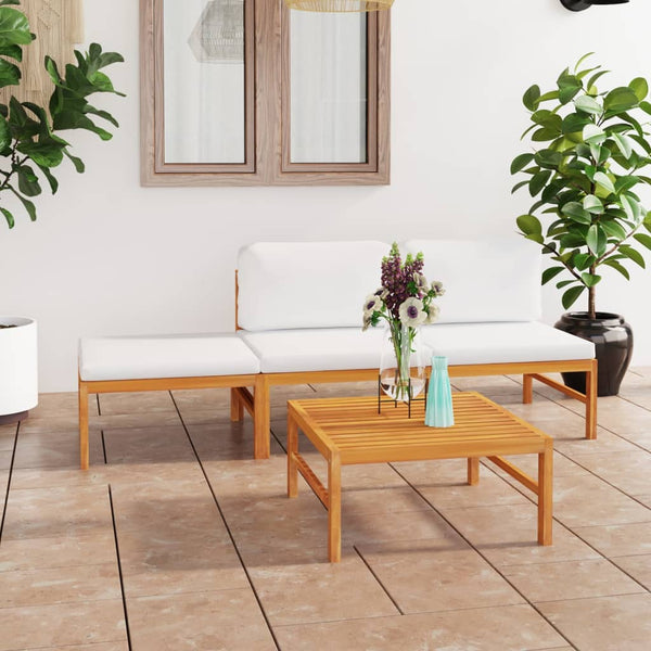 4 Piece Garden Lounge Set with Cream Cushions Solid Teak Wood