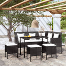 5 Piece L shaped Couch Sofa Set with Cushions Poly Rattan Black