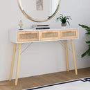 Console Table White 105x30x75 cm Solid Wood Pine and Natural Rattan