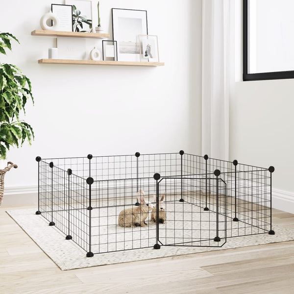 12 Panel Pet Cage with Door Black 35x35 cm Steel