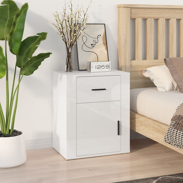 Bedside Cabinet High Gloss White 50x36x60 cm Engineered Wood