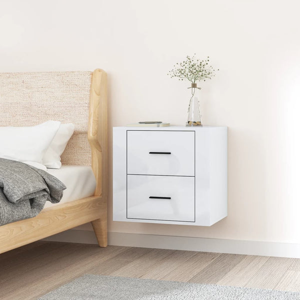 Wall mounted Bedside Cabinet High Gloss White 50x36x47 cm