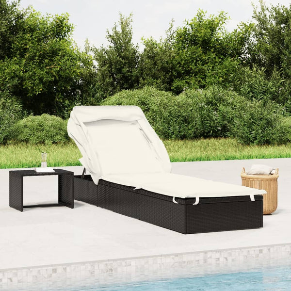 Sunbed with Foldable Roof Black 213x63x97 cm Poly Rattan