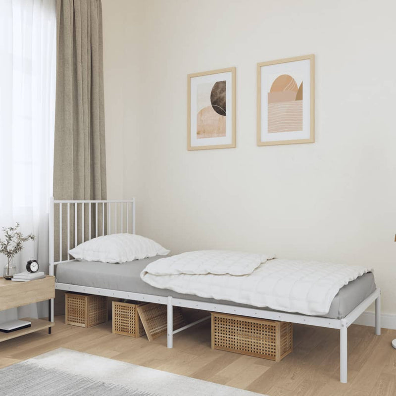 Metal Bed Frame with Headboard White 92x187 cm Single