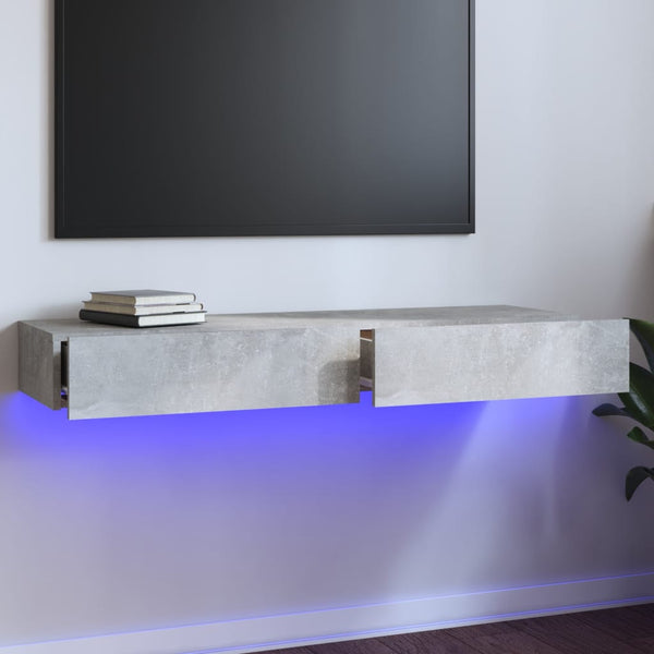 TV Cabinet with LED Lights Concrete Grey 1200 x 350 x 155 mm