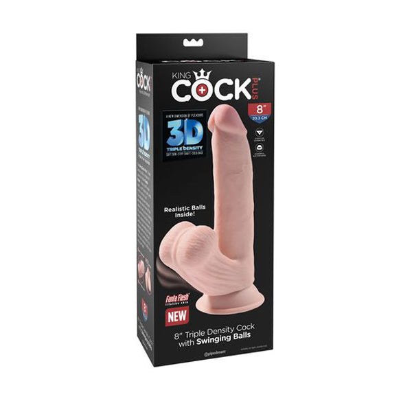 8 Inches King Cock Plus 3D Cock With Swinging Balls Flesh