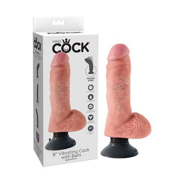 8 Inches King Cock Vibrating Cock With Balls Flesh