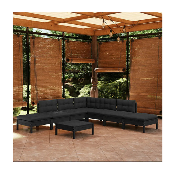 8 Piece Garden Lounge Set With Cushions Black Pinewood