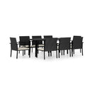 9 Piece Black Garden Dining Set Poly Rattan