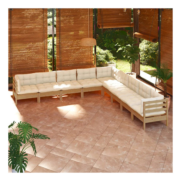 9 Piece Garden Lounge Set Honey Brown Pinewood With Cushions