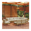 9 Piece Honey Brown Pinewood Garden Lounge Set With Cushions