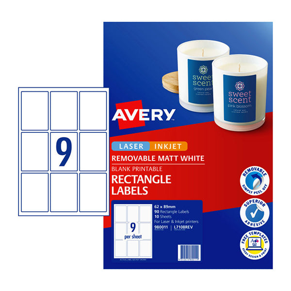 Avery Label Rectangle L7108Rev 9Up Pack Of 10