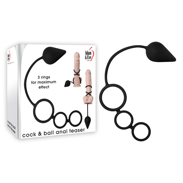 Adam And Eve Black Anal Plug With Cock And Ball Rings