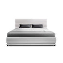 Artiss RGB LED Bed Frame Queen Size Gas Lift Base Storage White Leather LUMI