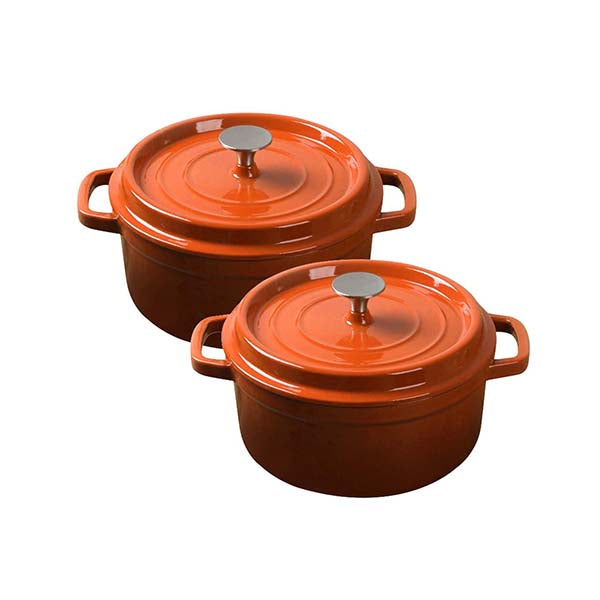 Soga 2X Cast Iron 26Cm Enamel Porcelain Stewpot With Lid Orange