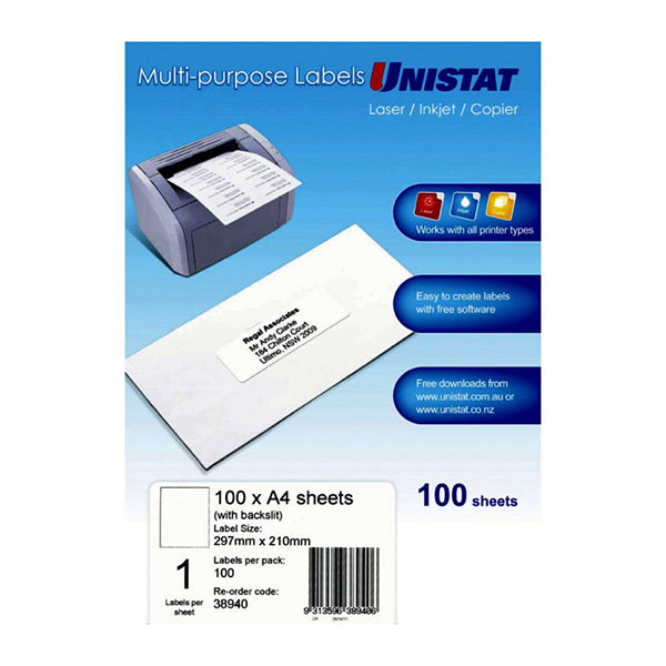 Unistat Lip Label 30Up 64 By 25 Millimeter Box Of 100