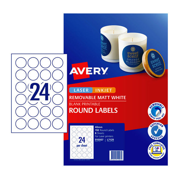 Avery Label Red L7129 40Mm 24Up Pack Of 8
