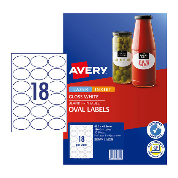 Avery Label Gloss Oval L7102 18Up Pack Of 10