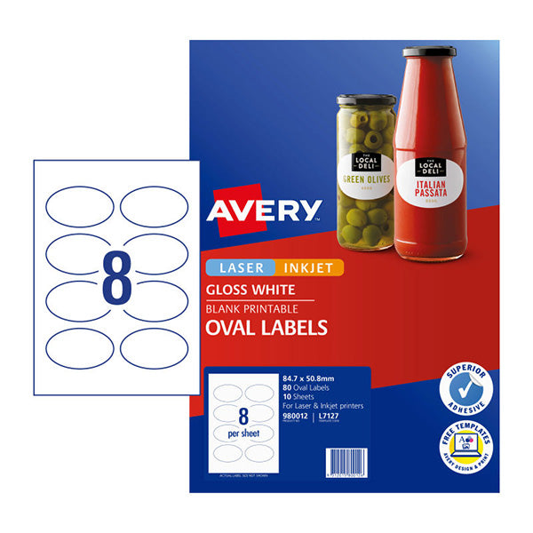 Avery Label Gloss Oval L7137 8Up Pack Of 10